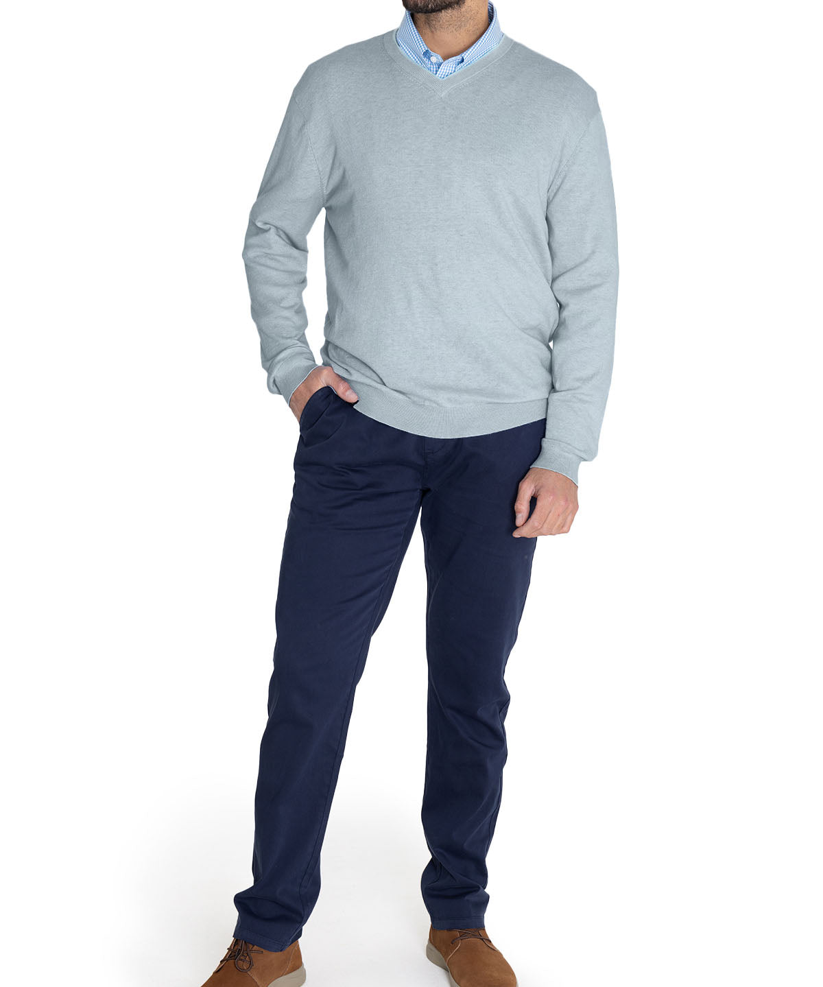 Sweater Algodón Orgánico Hombre Angri V Celeste Rockford