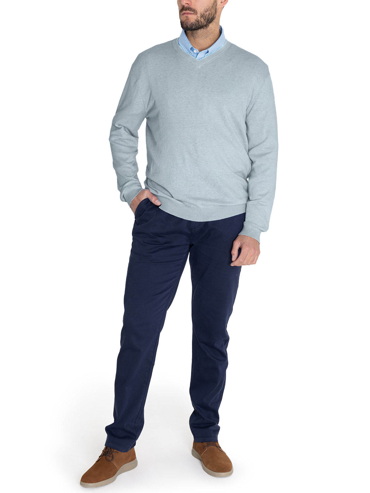 Sweater Algodón Orgánico Hombre Angri V Celeste Rockford