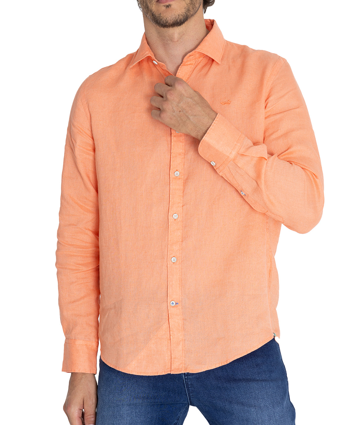 Camisa Lino Orgánico Hombre Linensol Naranjo Rockford