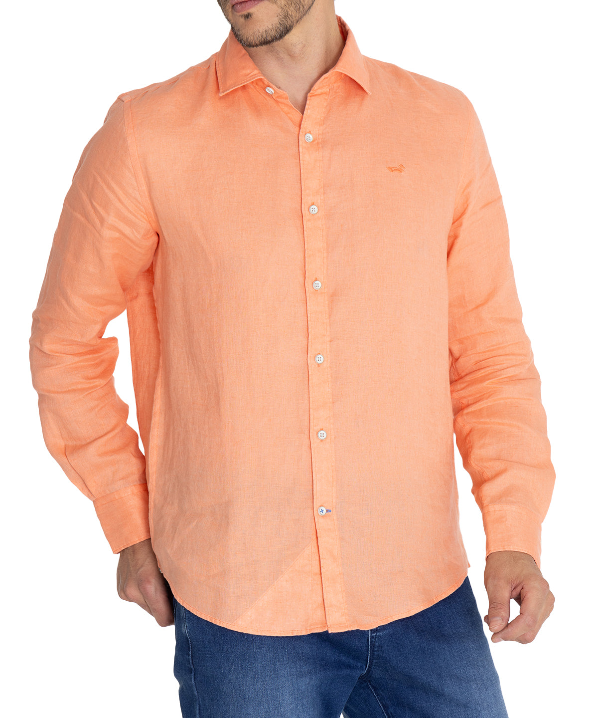 Camisa Lino Orgánico Hombre Linensol Naranjo Rockford