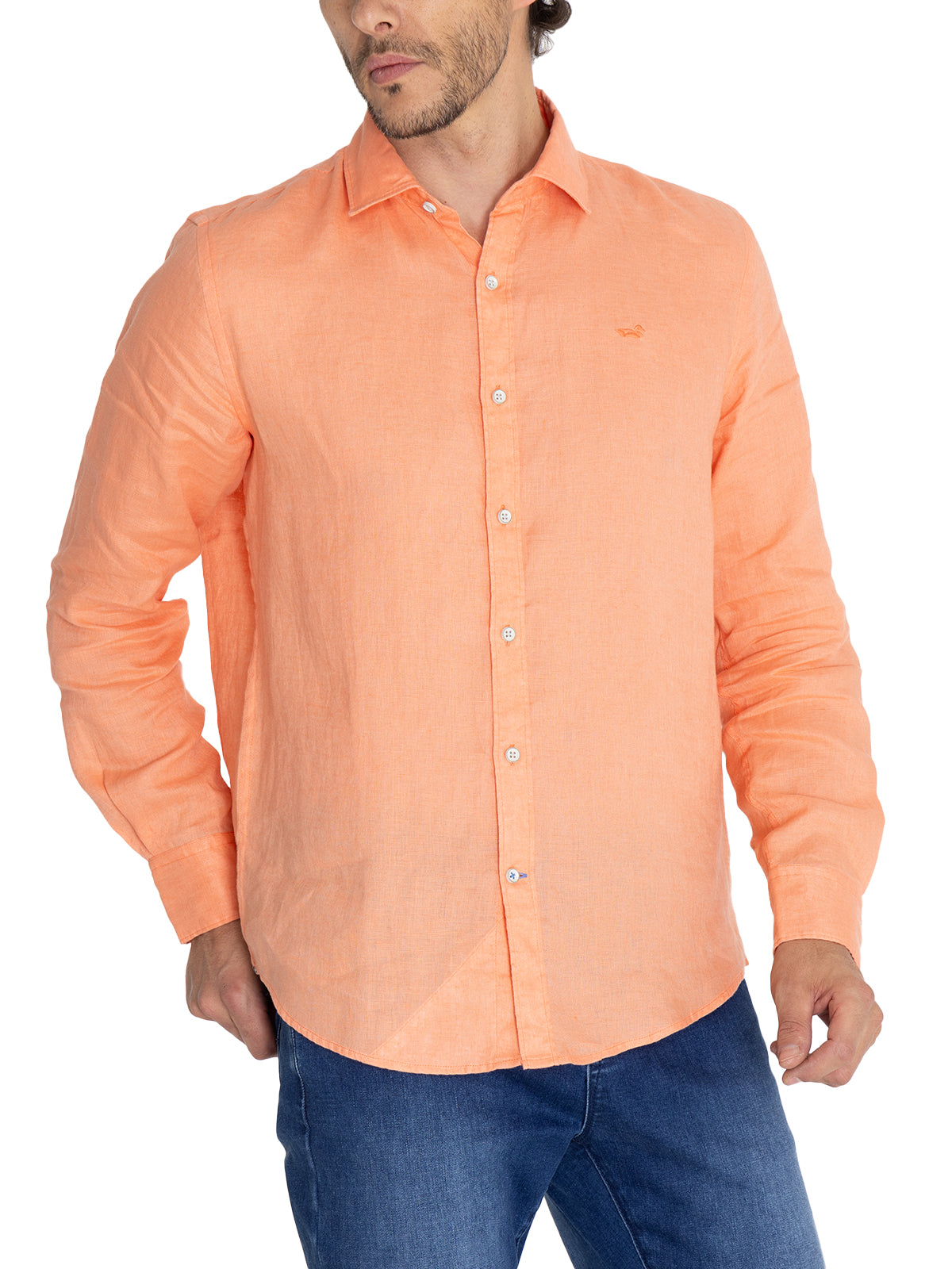 Camisa Lino Orgánico Hombre Linensol Naranjo Rockford
