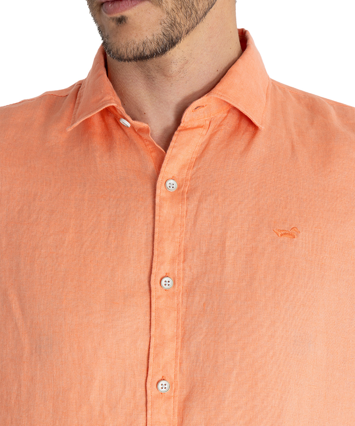 Camisa Lino Orgánico Hombre Linensol Naranjo Rockford