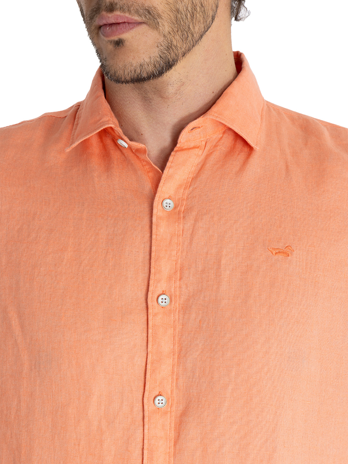 Camisa Lino Orgánico Hombre Linensol Naranjo Rockford