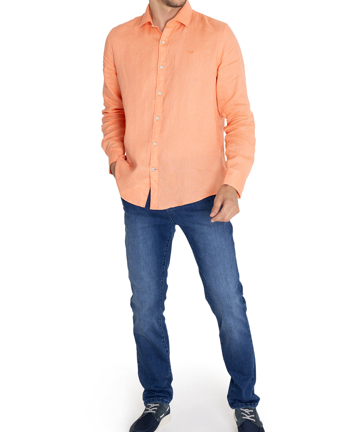 Camisa Lino Orgánico Hombre Linensol Naranjo Rockford