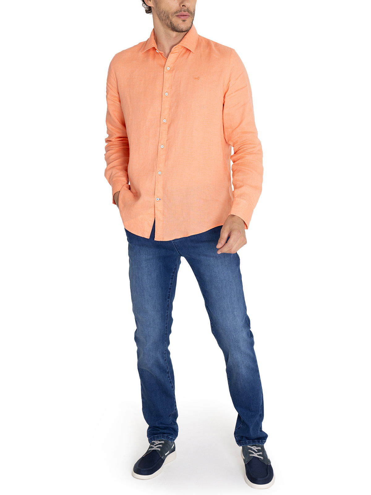 Camisa Lino Orgánico Hombre Linensol Naranjo Rockford