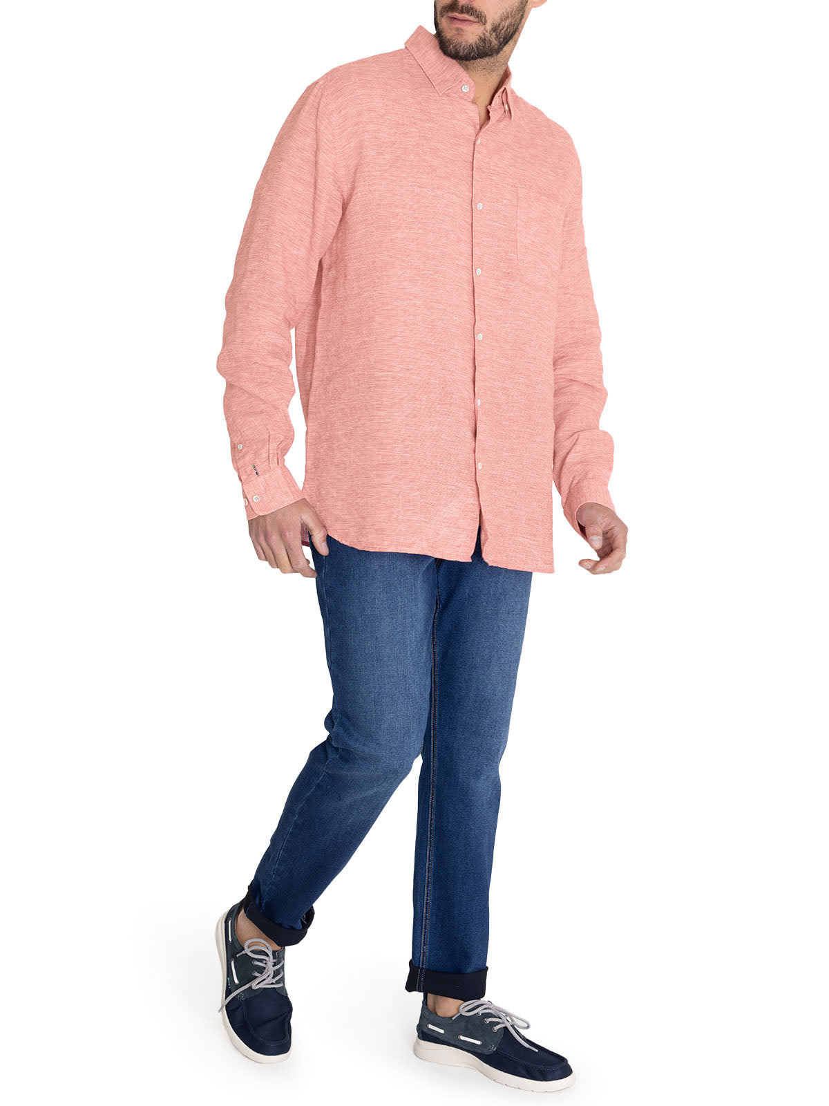 Camisa Lino Orgánico Hombre Linentex Rojo Rockford