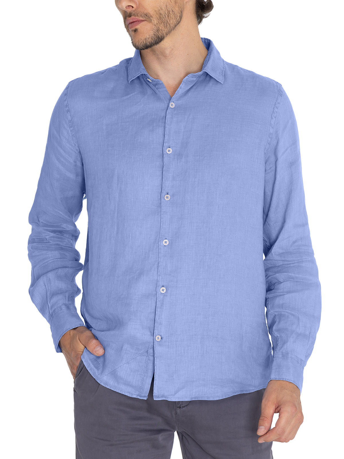Camisa Lino Orgánico Hombre Linenpro Azulino Rockford