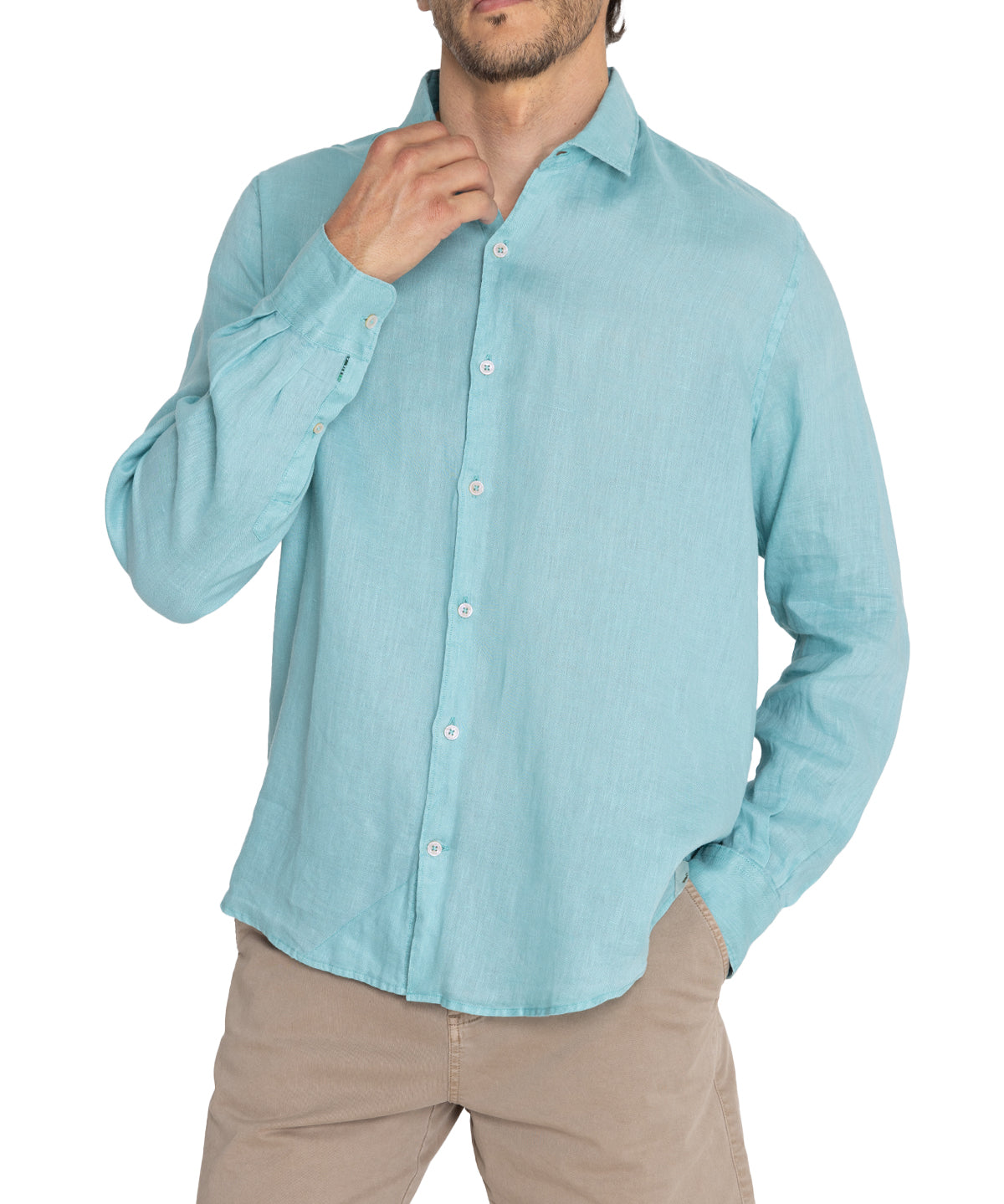 Camisa Lino Orgánico Hombre Linenpro Turquesa Rockford