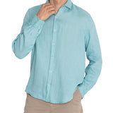 Camisa Lino Orgánico Hombre Linenpro Turquesa Rockford
