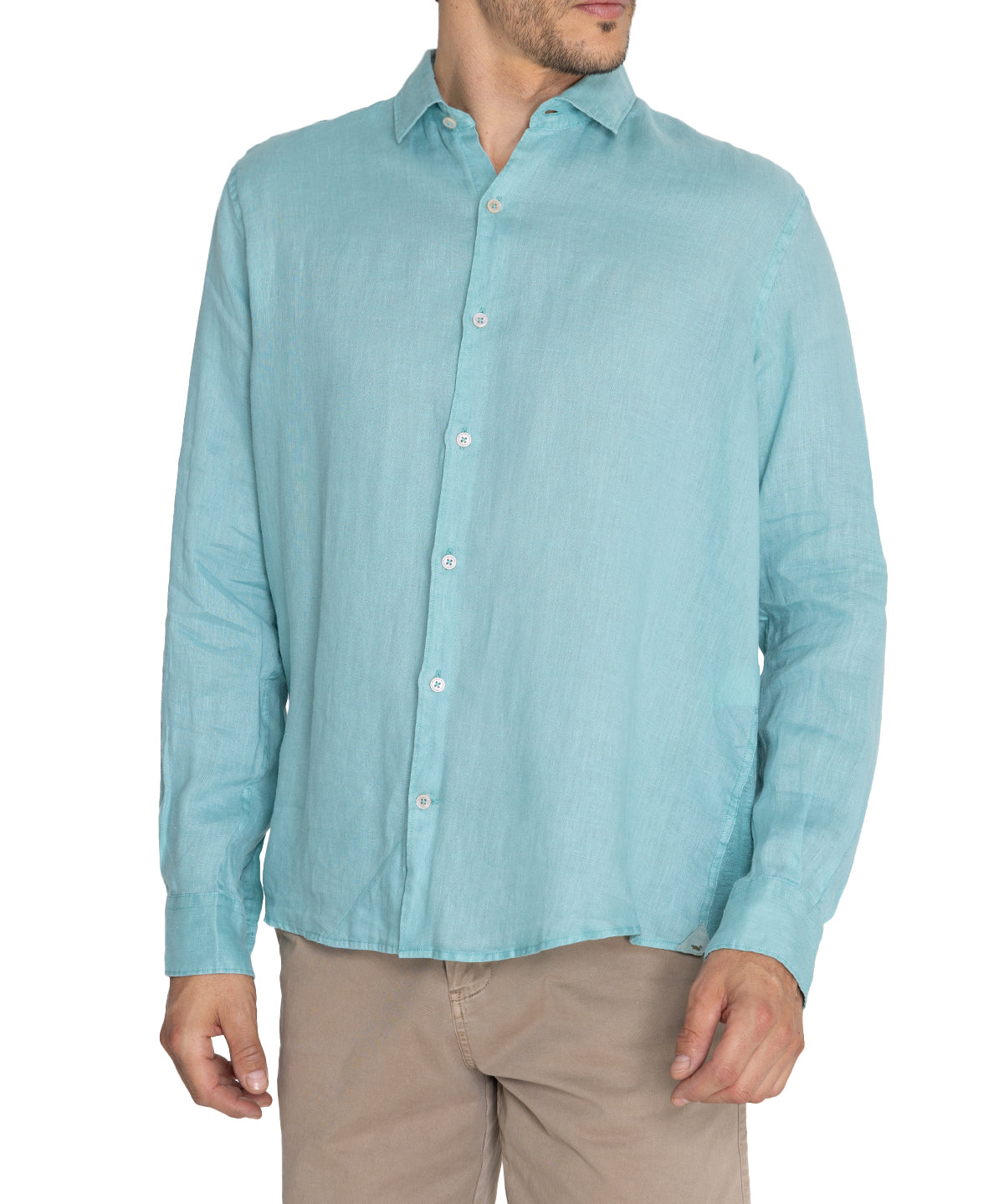Camisa Lino Orgánico Hombre Linenpro Turquesa Rockford