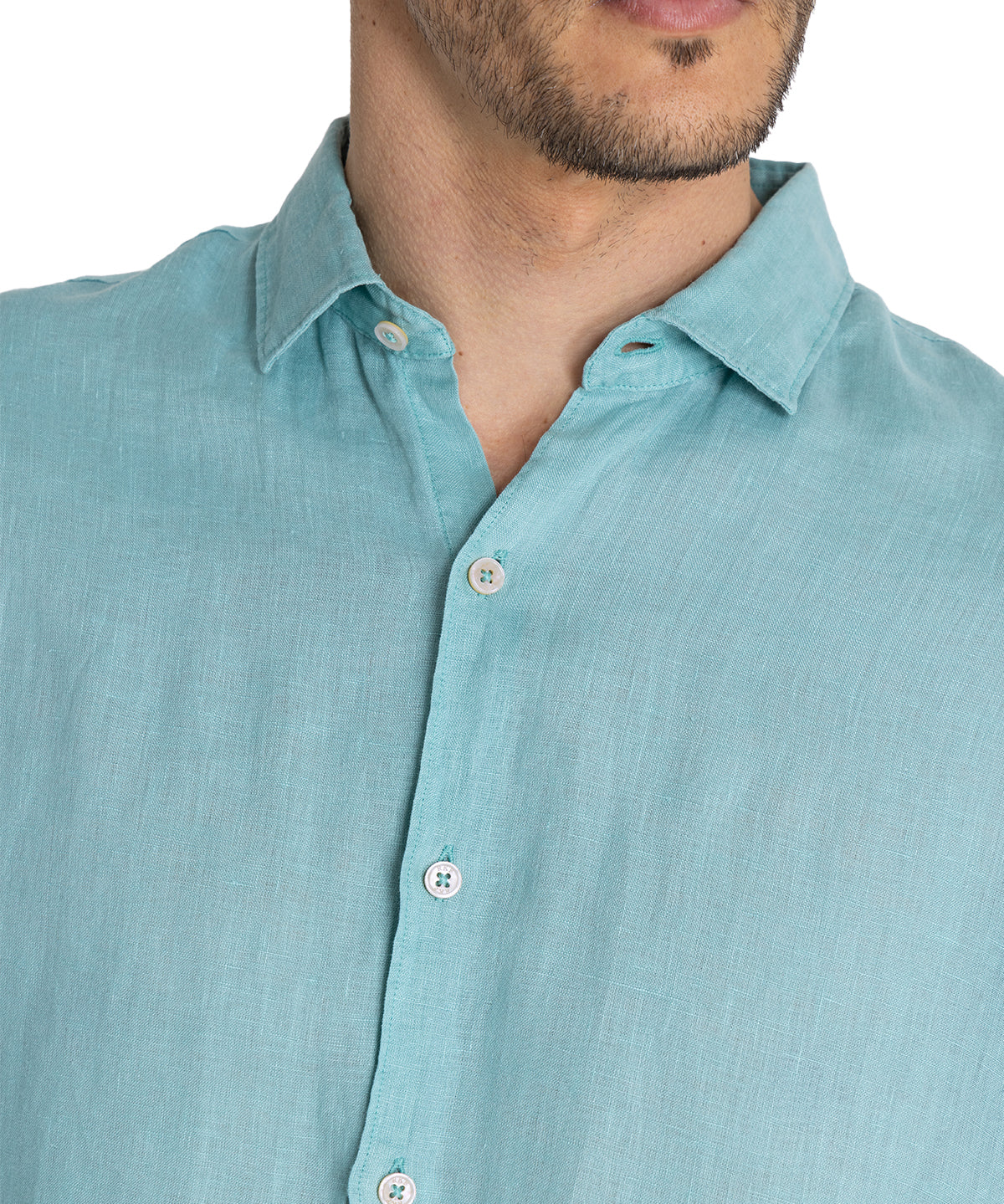 Camisa Lino Orgánico Hombre Linenpro Turquesa Rockford