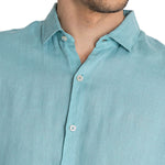 Camisa Lino Orgánico Hombre Linenpro Turquesa Rockford