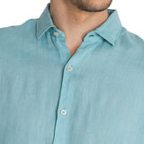 Camisa Lino Orgánico Hombre Linenpro Turquesa Rockford