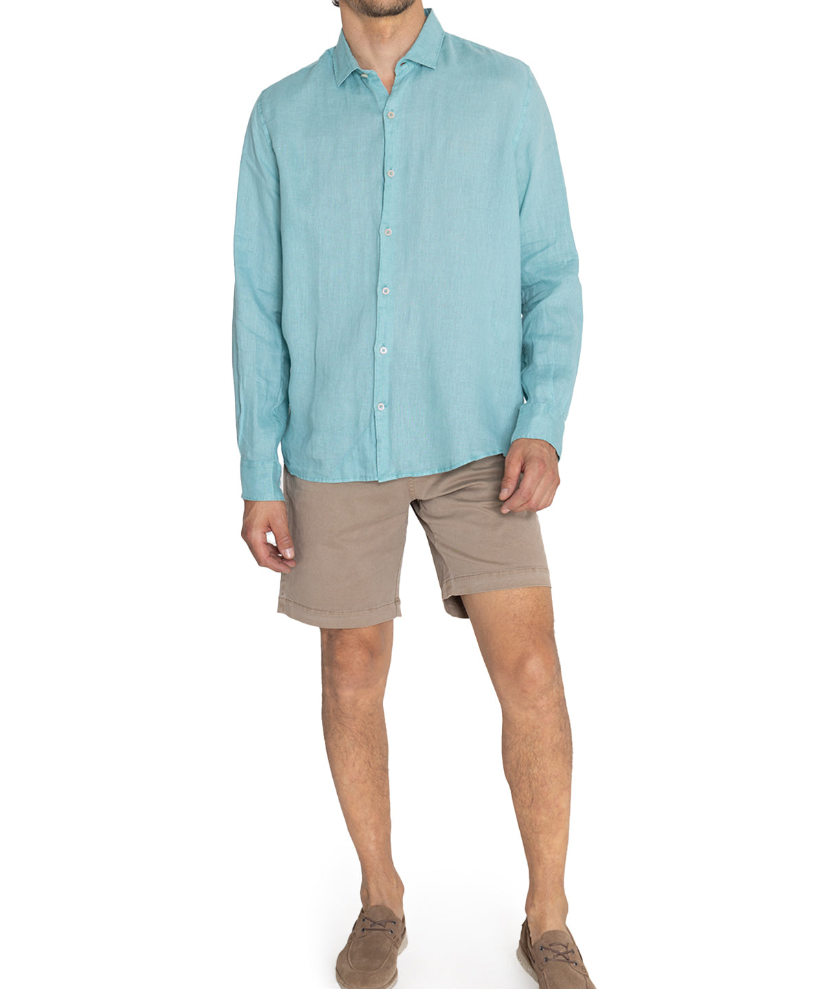 Camisa Lino Orgánico Hombre Linenpro Turquesa Rockford
