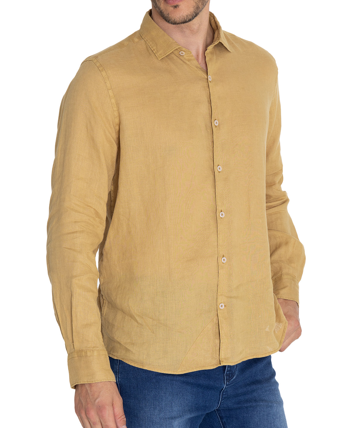 Camisa Lino Orgánico Hombre Linenpro Café Rockford