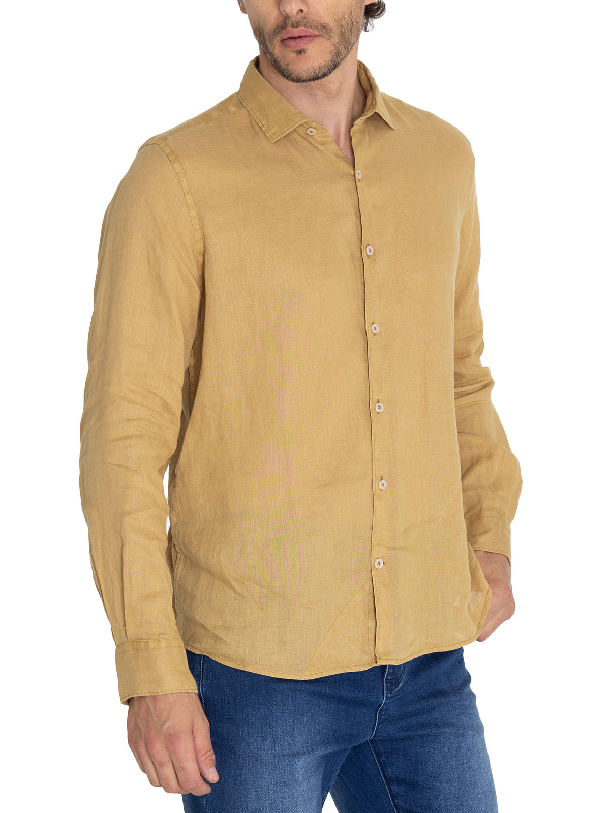 Camisa Lino Orgánico Hombre Linenpro Café Rockford