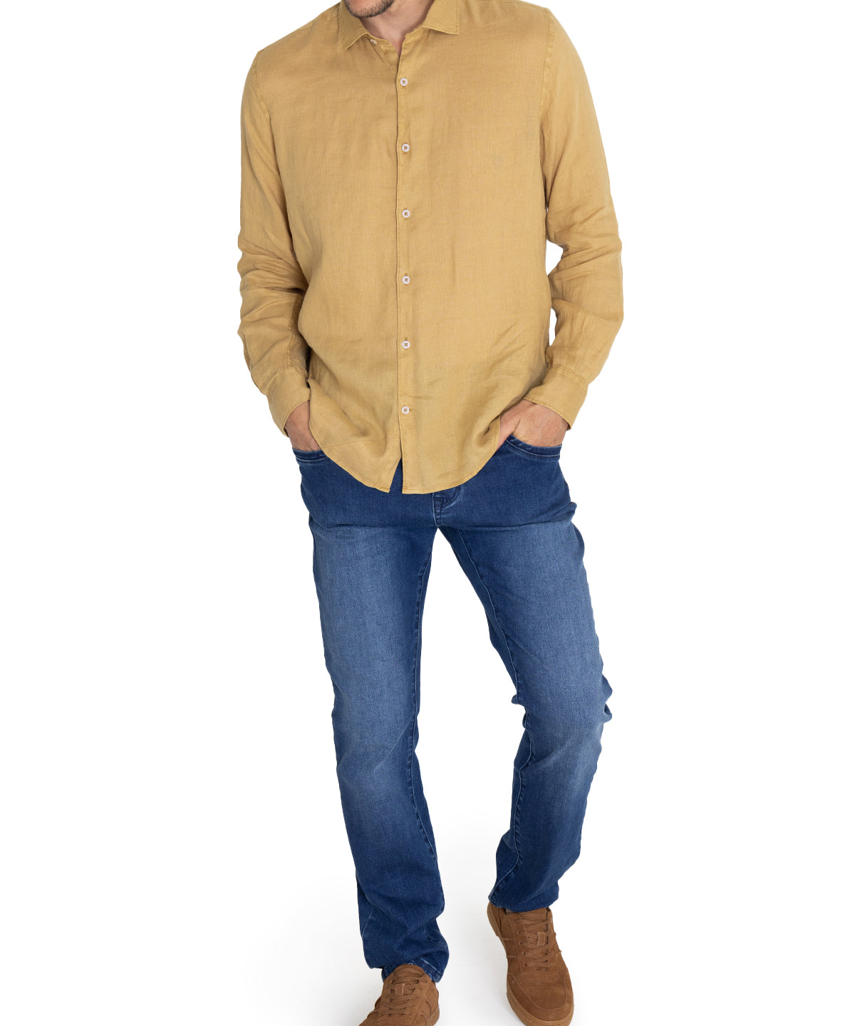 Camisa Lino Orgánico Hombre Linenpro Café Rockford