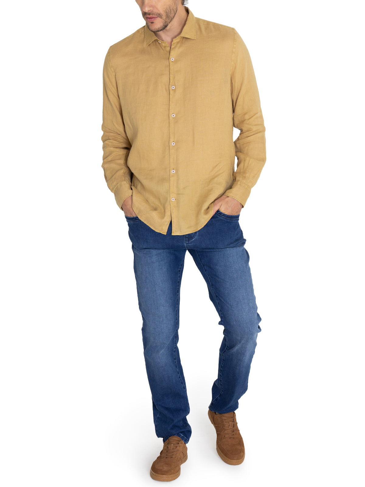 Camisa Lino Orgánico Hombre Linenpro Café Rockford