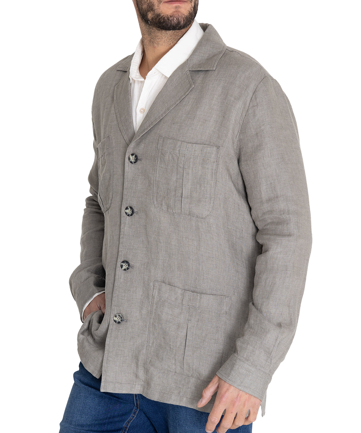 Chaqueta Lino Orgánico Hombre Fornillo Verde Oscuro Rockford