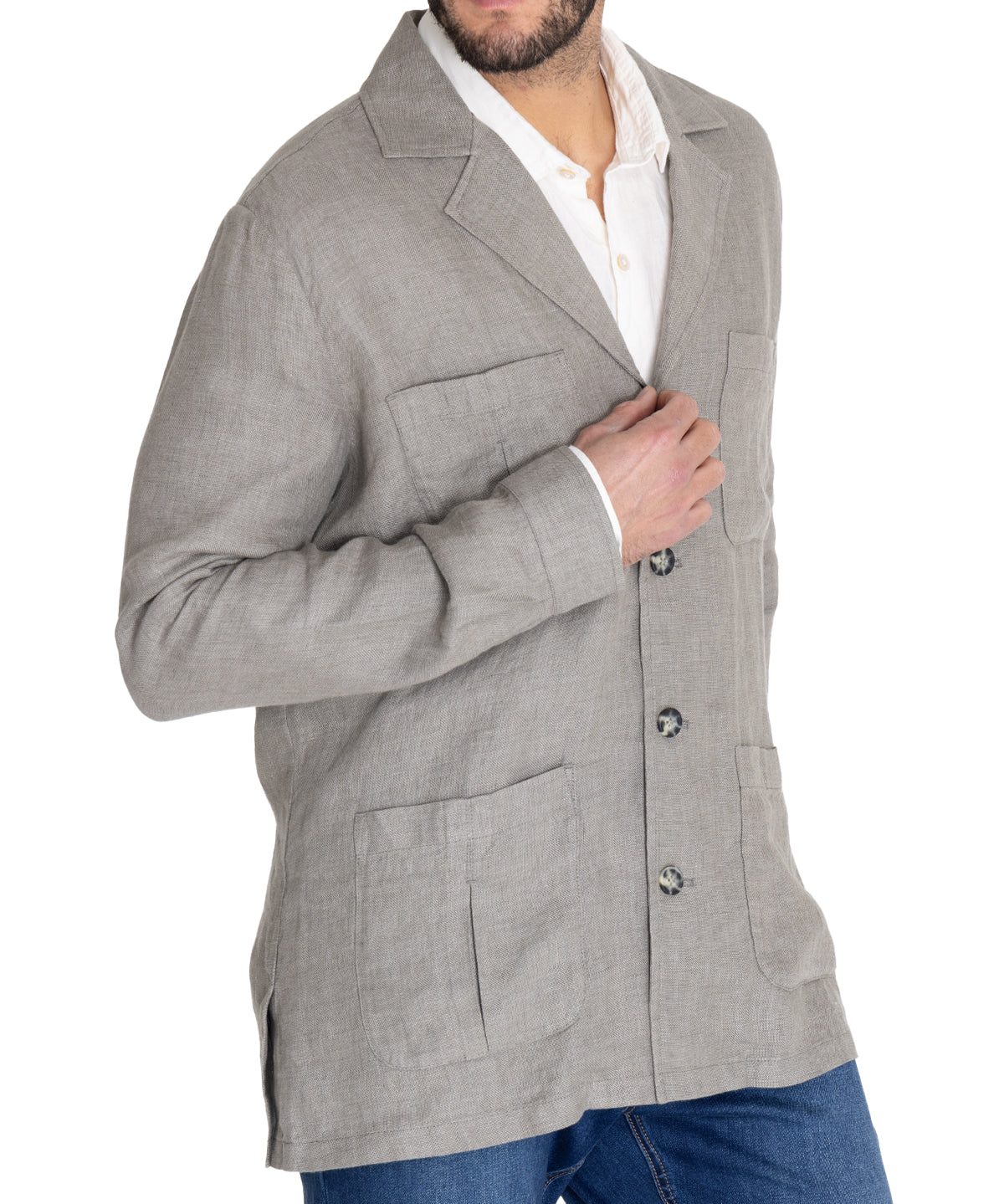 Chaqueta Lino Orgánico Hombre Fornillo Verde Oscuro Rockford