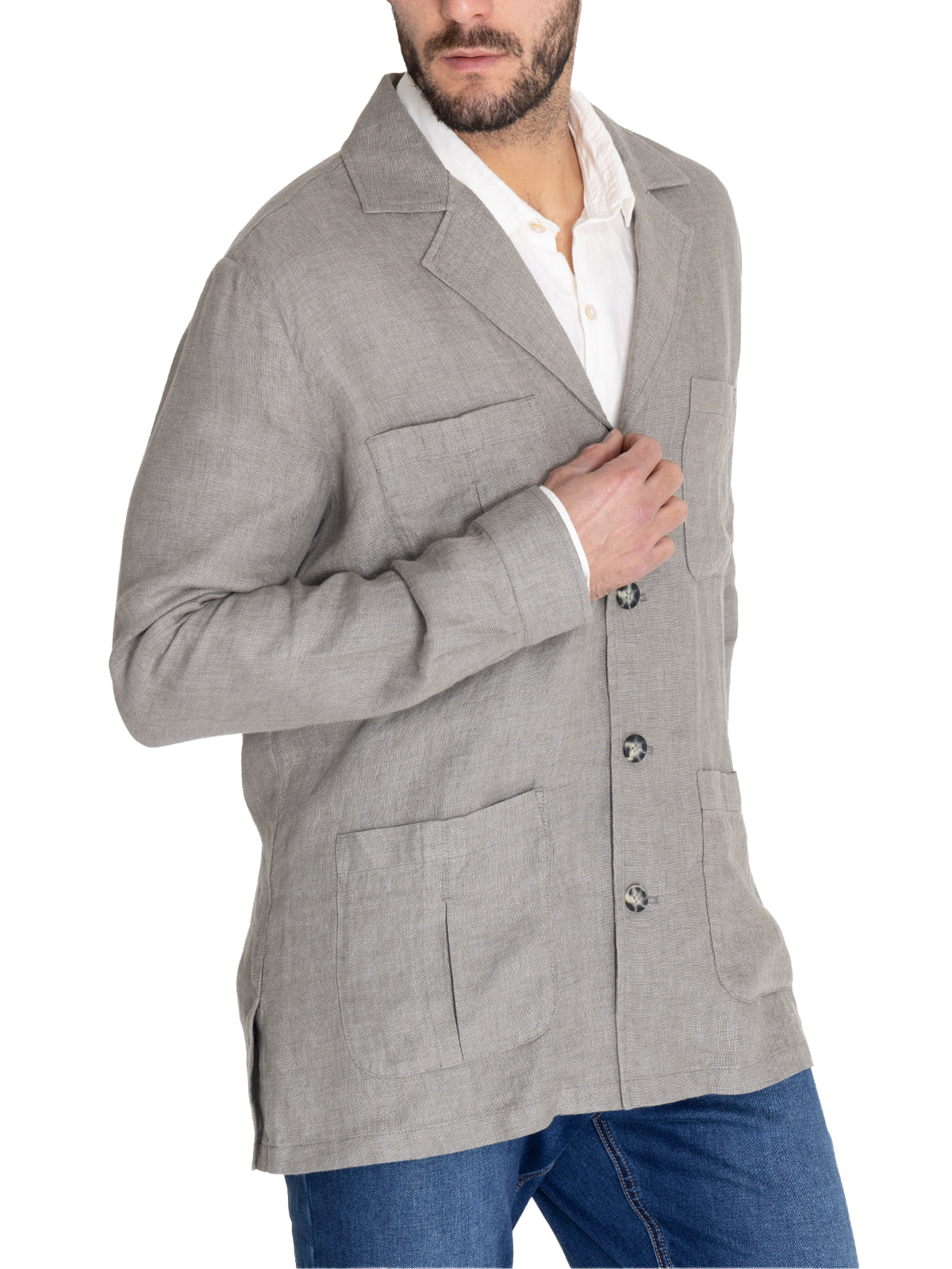 Chaqueta Lino Orgánico Hombre Fornillo Verde Oscuro Rockford
