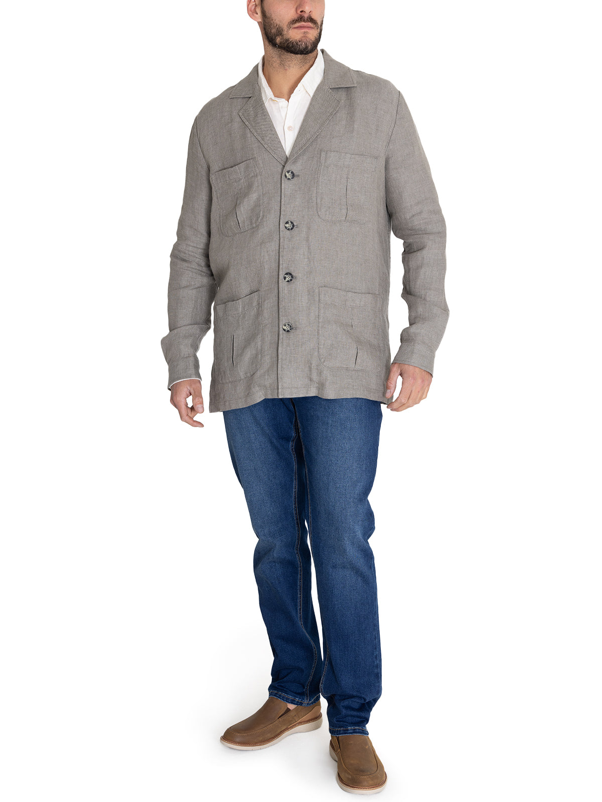 Chaqueta Lino Orgánico Hombre Fornillo Verde Oscuro Rockford