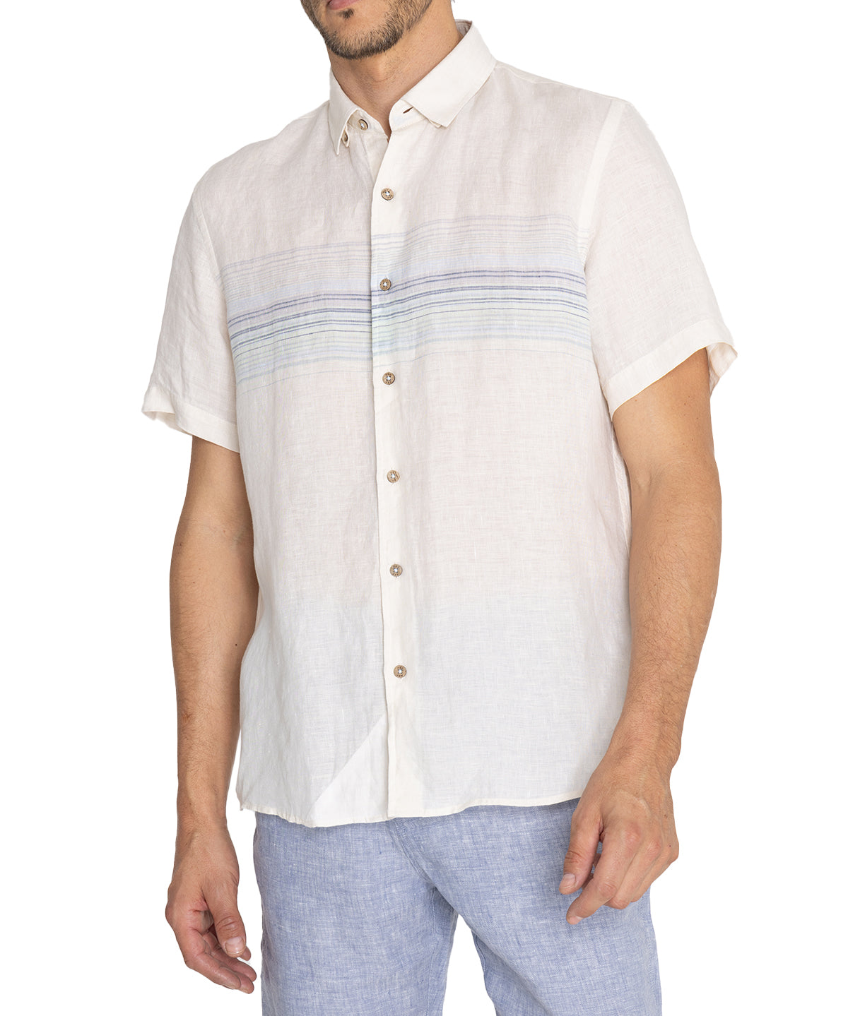 Camisa Lino Orgánico Hombre Linenstripe Beige Rockford