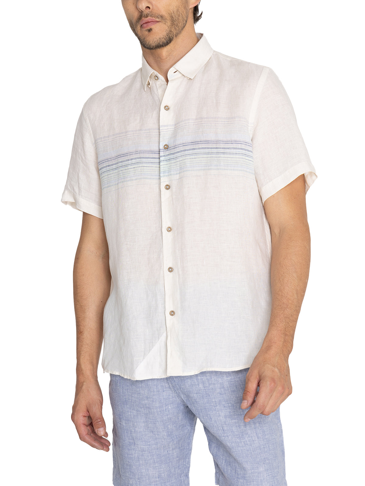 Camisa Lino Orgánico Hombre Linenstripe Beige Rockford