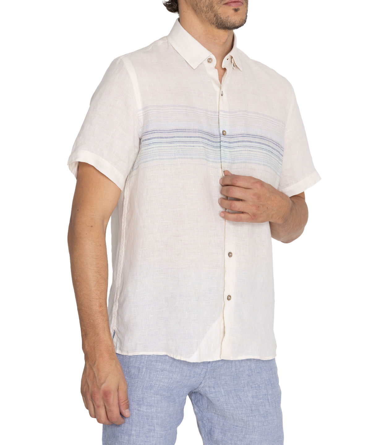 Camisa Lino Orgánico Hombre Linenstripe Beige Rockford