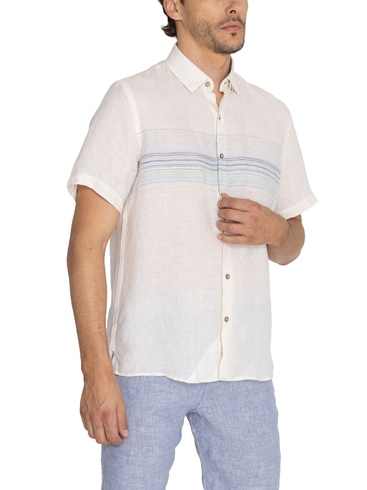 Camisa Lino Orgánico Hombre Linenstripe Beige Rockford