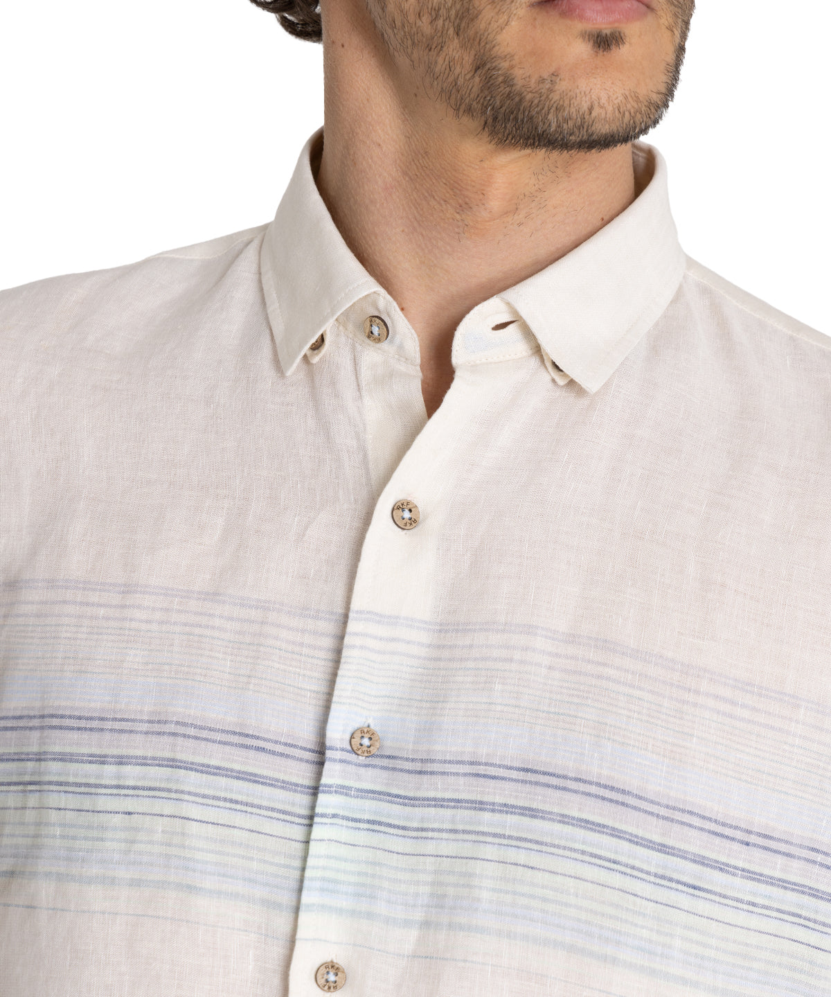 Camisa Lino Orgánico Hombre Linenstripe Beige Rockford