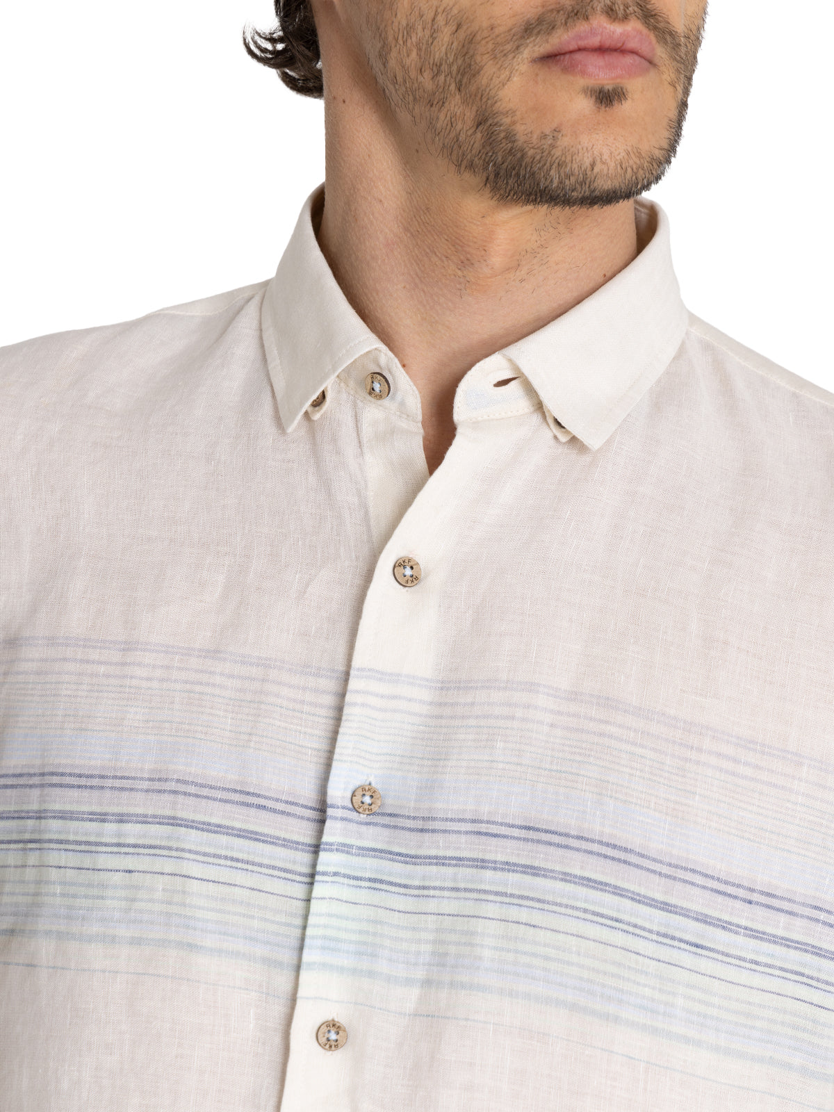 Camisa Lino Orgánico Hombre Linenstripe Beige Rockford