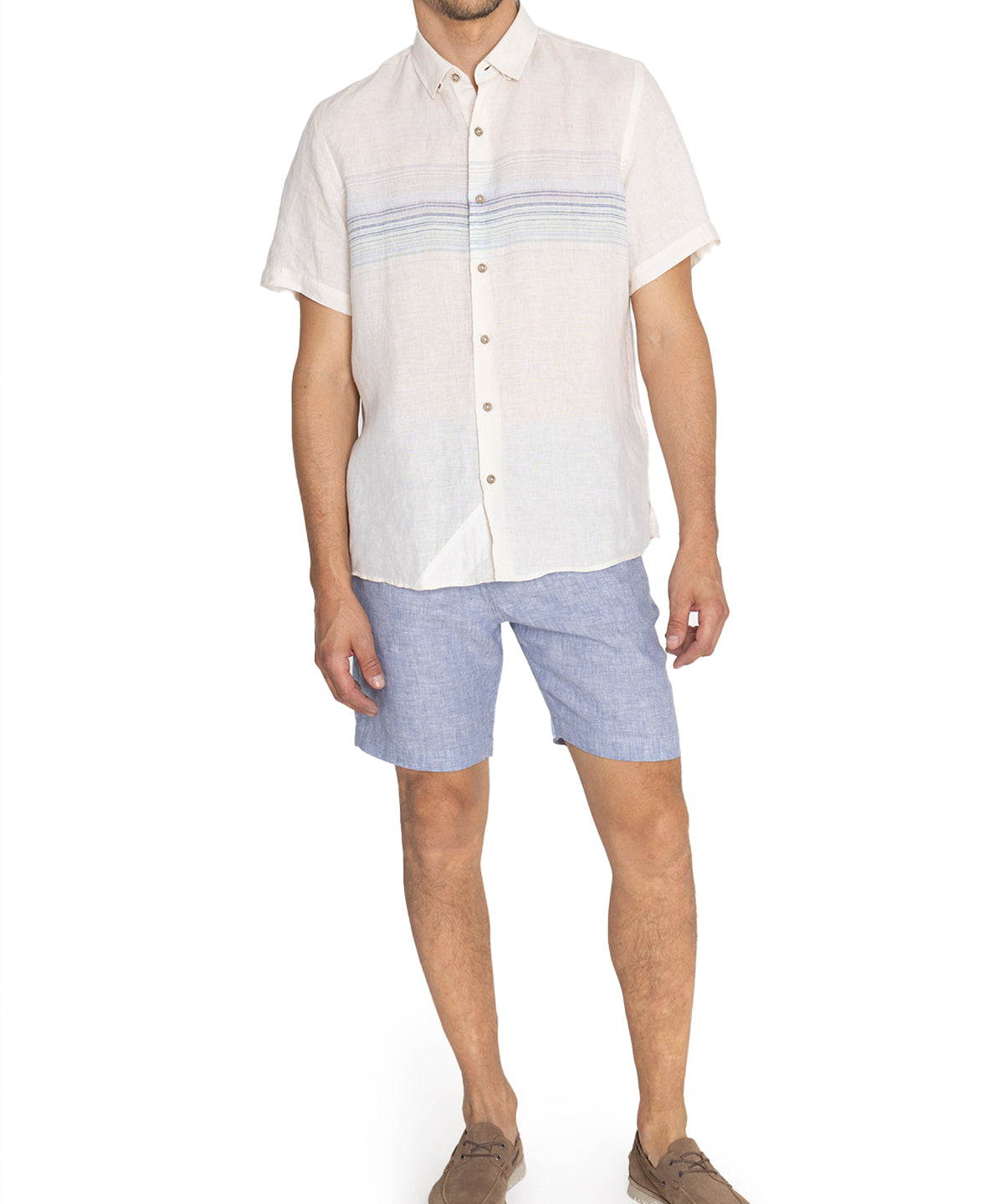 Camisa Lino Orgánico Hombre Linenstripe Beige Rockford