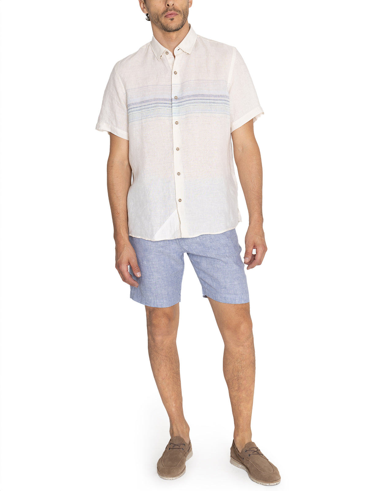 Camisa Lino Orgánico Hombre Linenstripe Beige Rockford