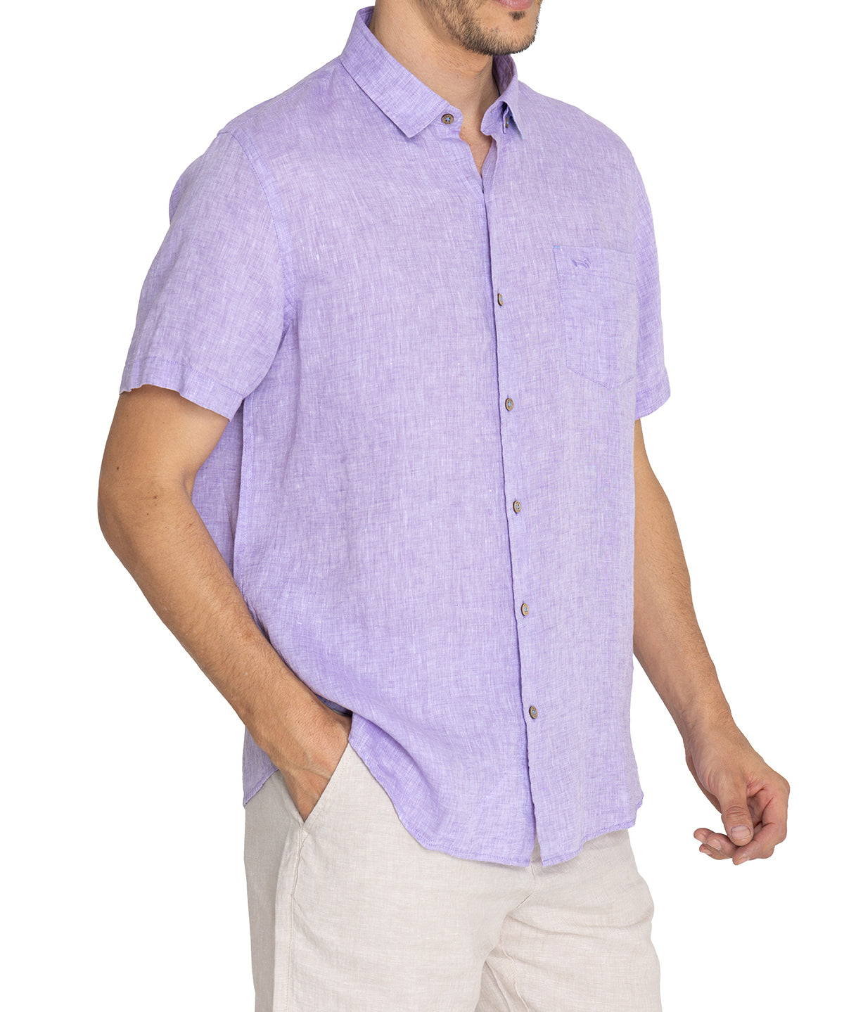 Camisa Lino Orgánico Hombre Linenshort Morado Rockford