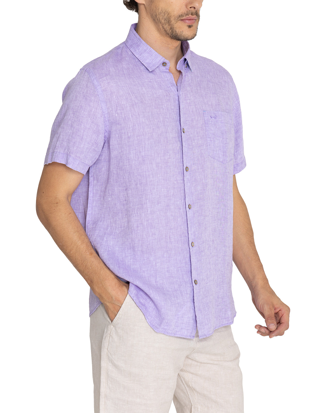 Camisa Lino Orgánico Hombre Linenshort Morado Rockford