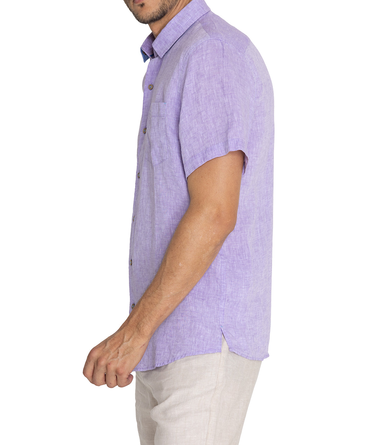 Camisa Lino Orgánico Hombre Linenshort Morado Rockford