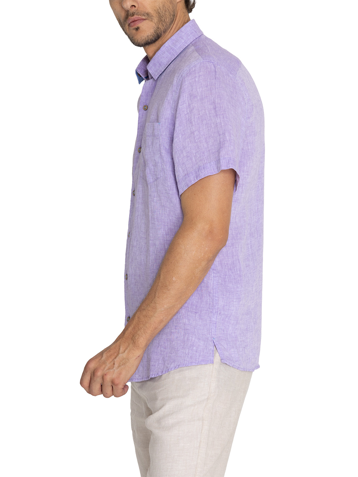 Camisa Lino Orgánico Hombre Linenshort Morado Rockford