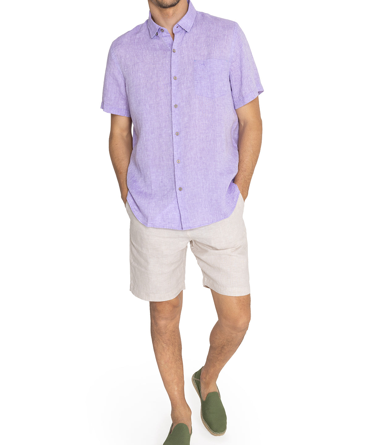 Camisa Lino Orgánico Hombre Linenshort Morado Rockford