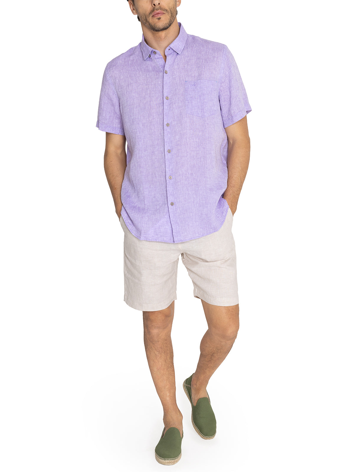 Camisa Lino Orgánico Hombre Linenshort Morado Rockford