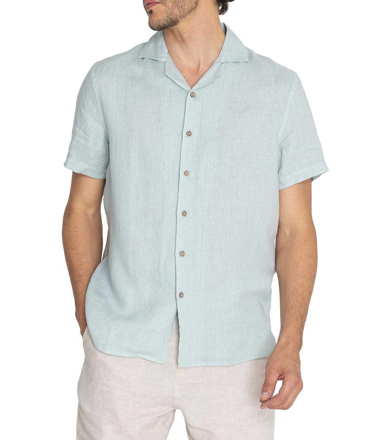 Camisa Lino Orgánico Hombre Braga Verde Rockford
