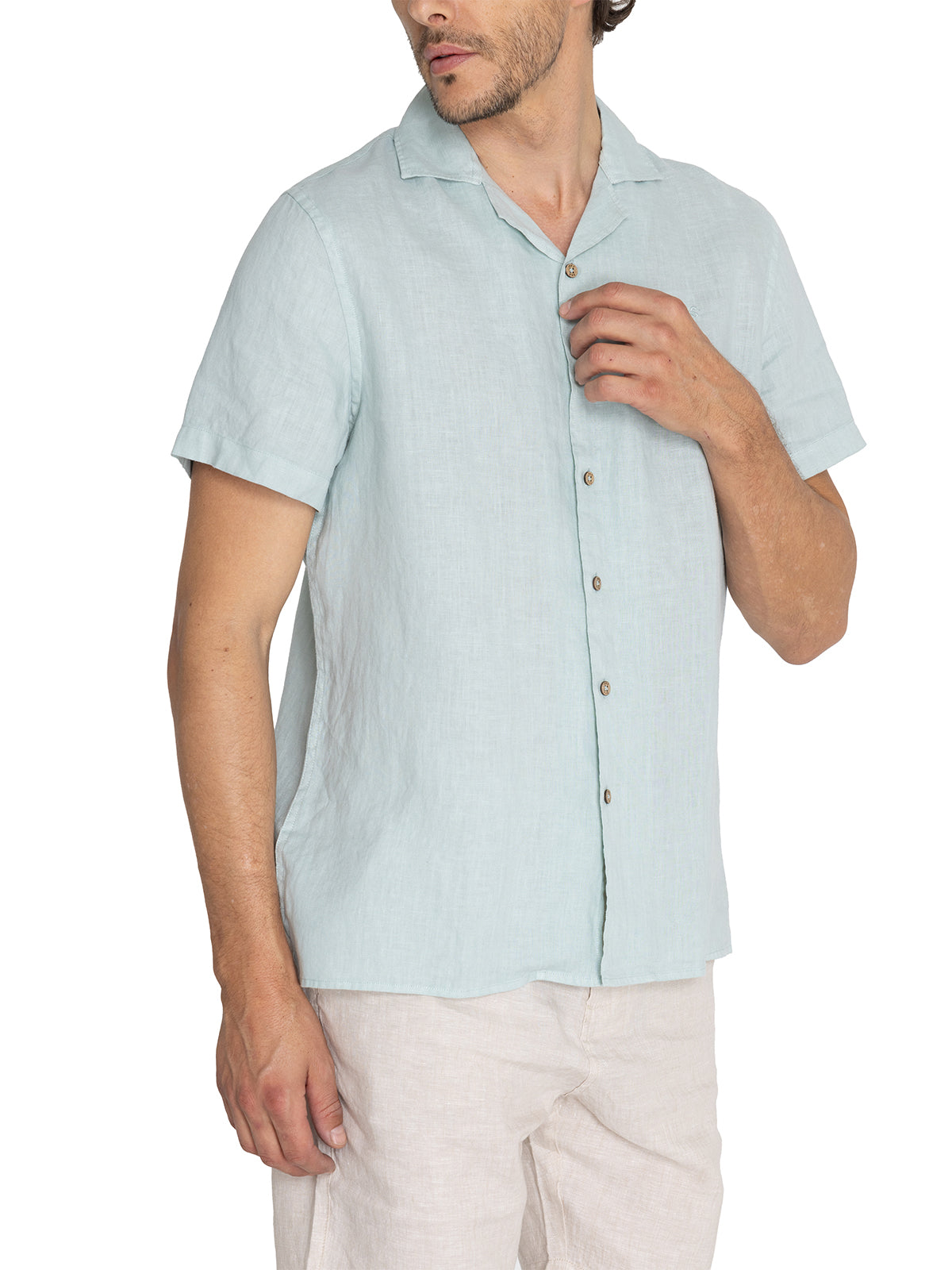 Camisa Lino Orgánico Hombre Braga Verde Rockford