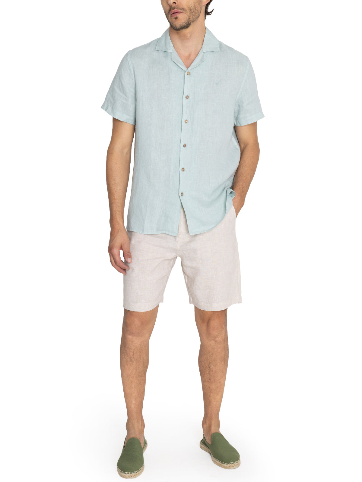 Camisa Lino Orgánico Hombre Braga Verde Rockford