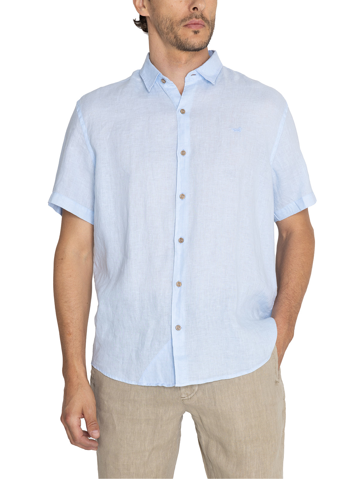 Camisa Lino Orgánico Hombre Linenjer Celeste Rockford