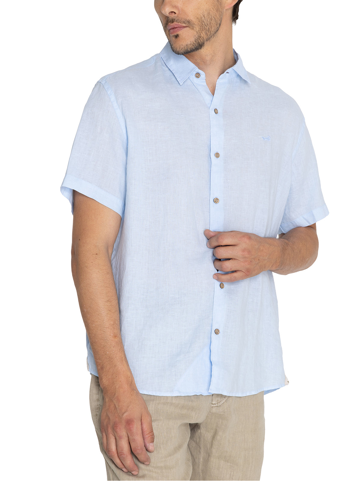 Camisa Lino Orgánico Hombre Linenjer Celeste Rockford