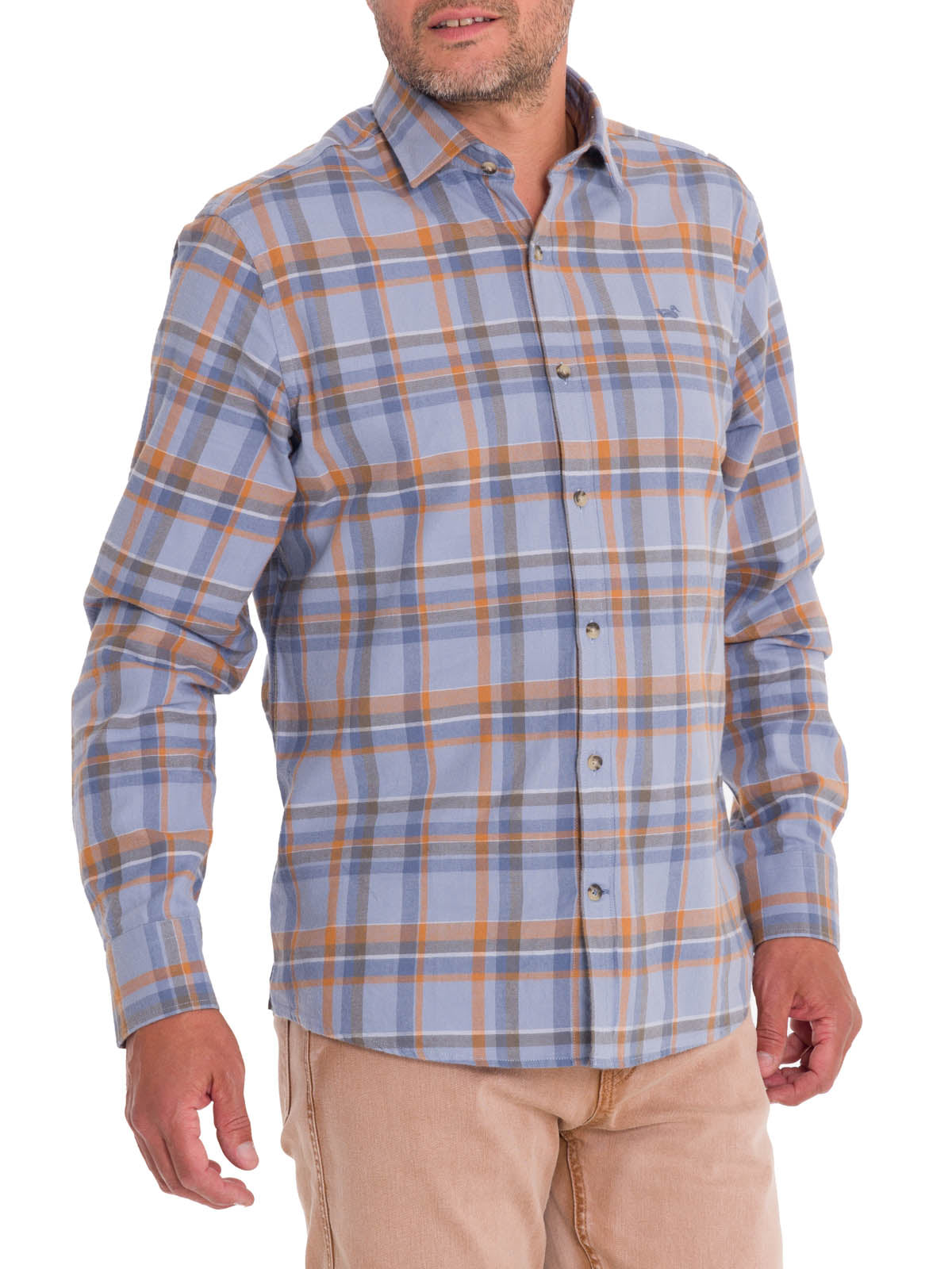 Camisa Algodón Orgánico Hombre Flannel Azul Rockford