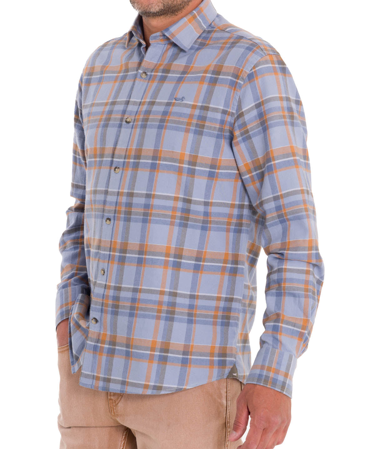 Camisa Algodón Orgánico Hombre Flannel Azul Rockford