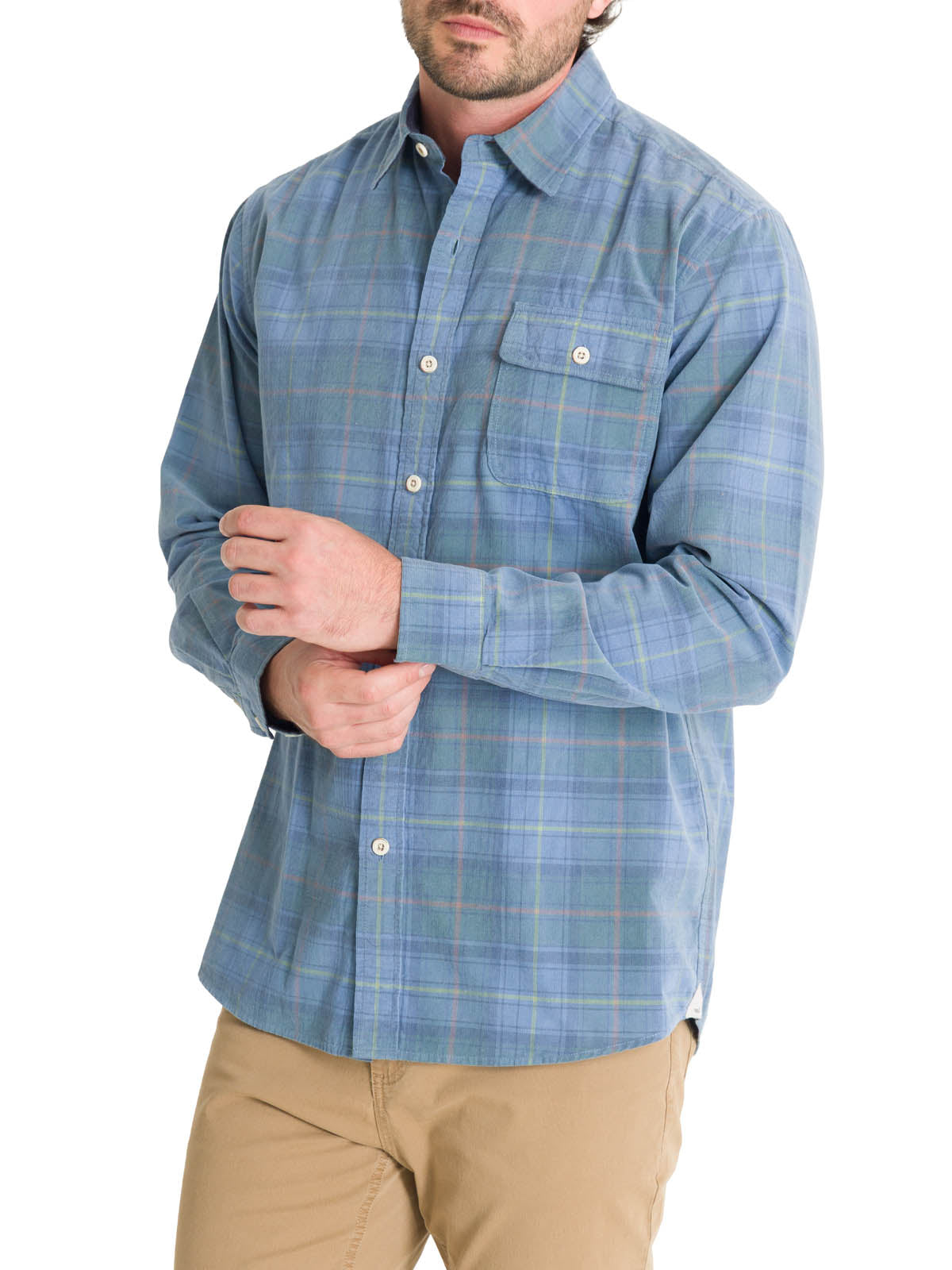 Camisa Algodón Orgánico Hombre Tartancord Azul Rockford