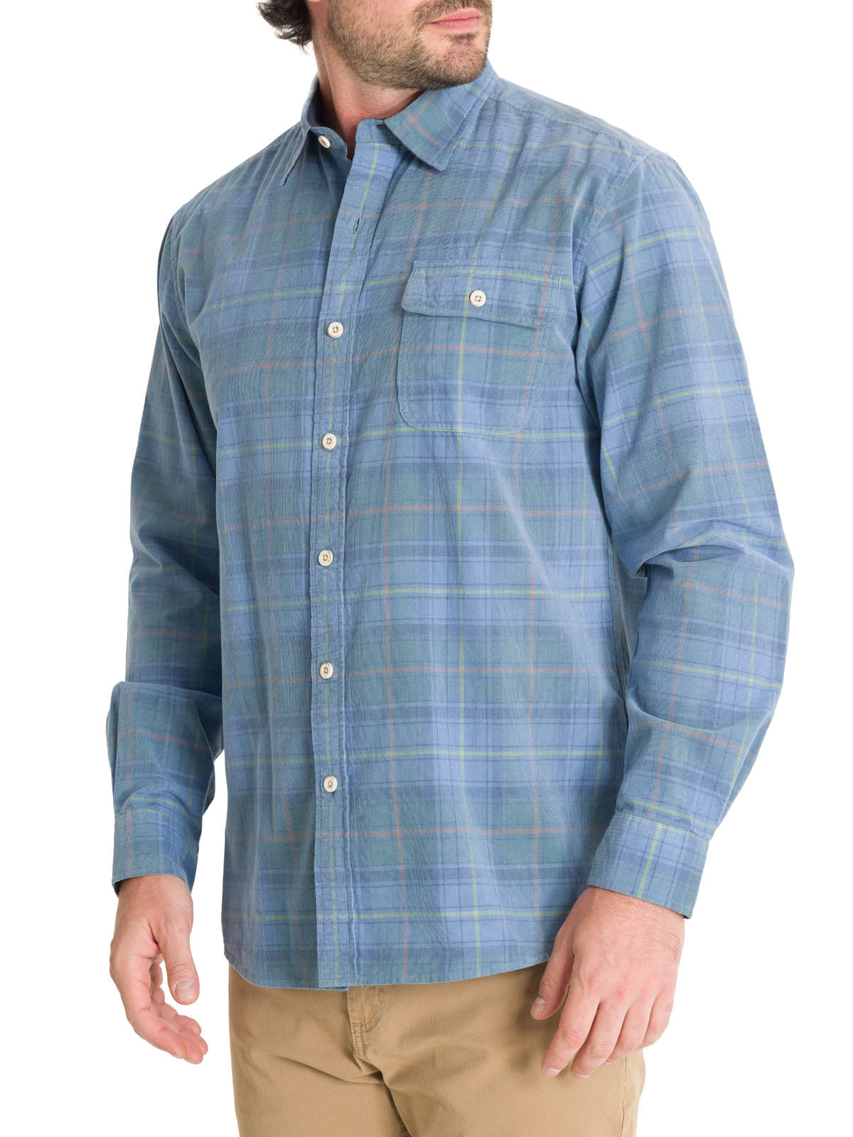 Camisa Algodón Orgánico Hombre Tartancord Azul Rockford