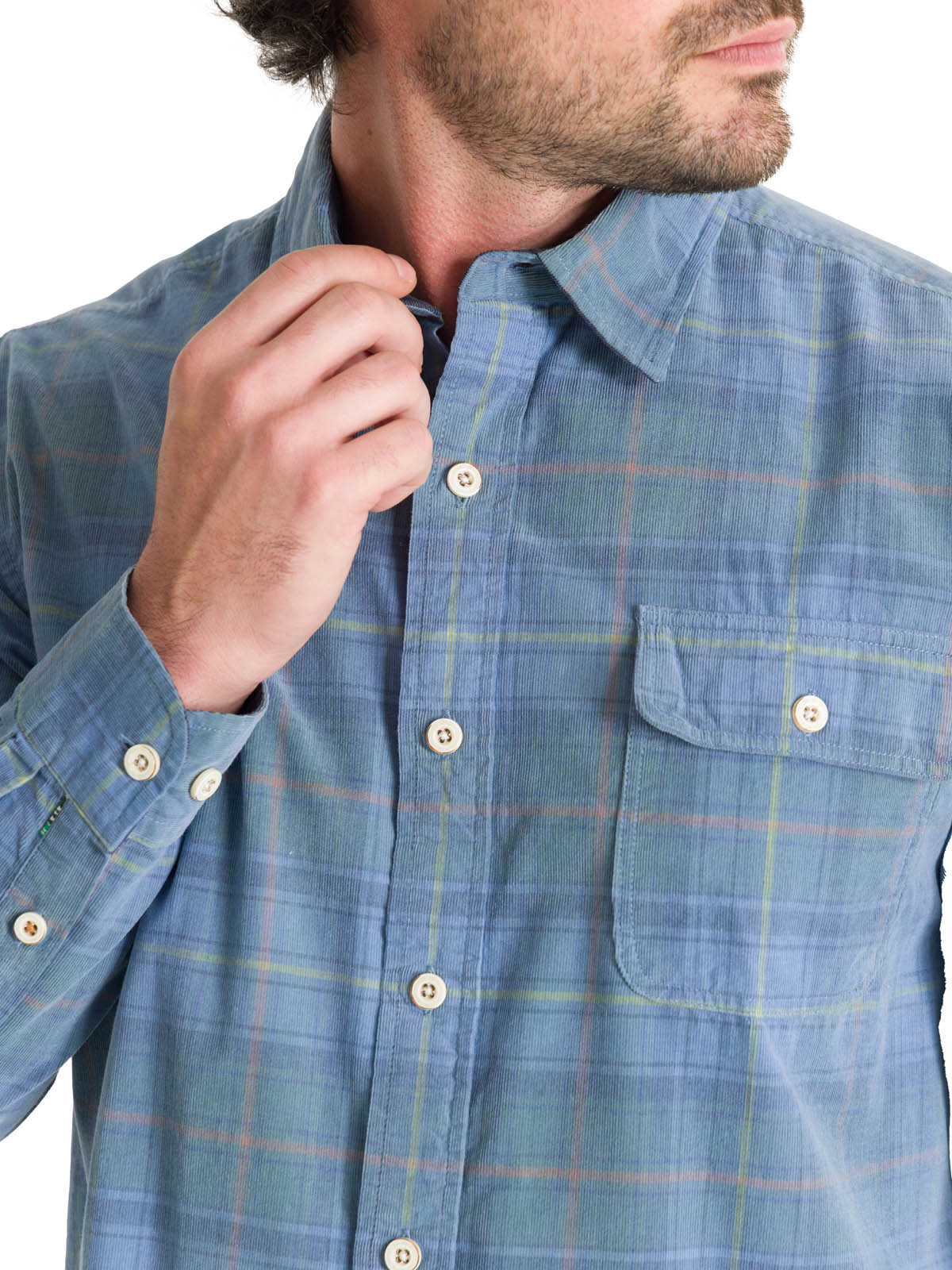 Camisa Algodón Orgánico Hombre Tartancord Azul Rockford